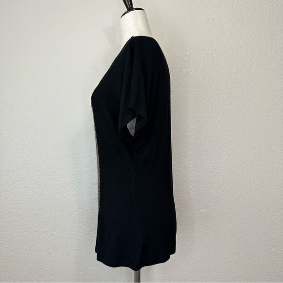 INC International Concepts Silver Chain Short Sleeves Black Tee - Picture 4 of 11